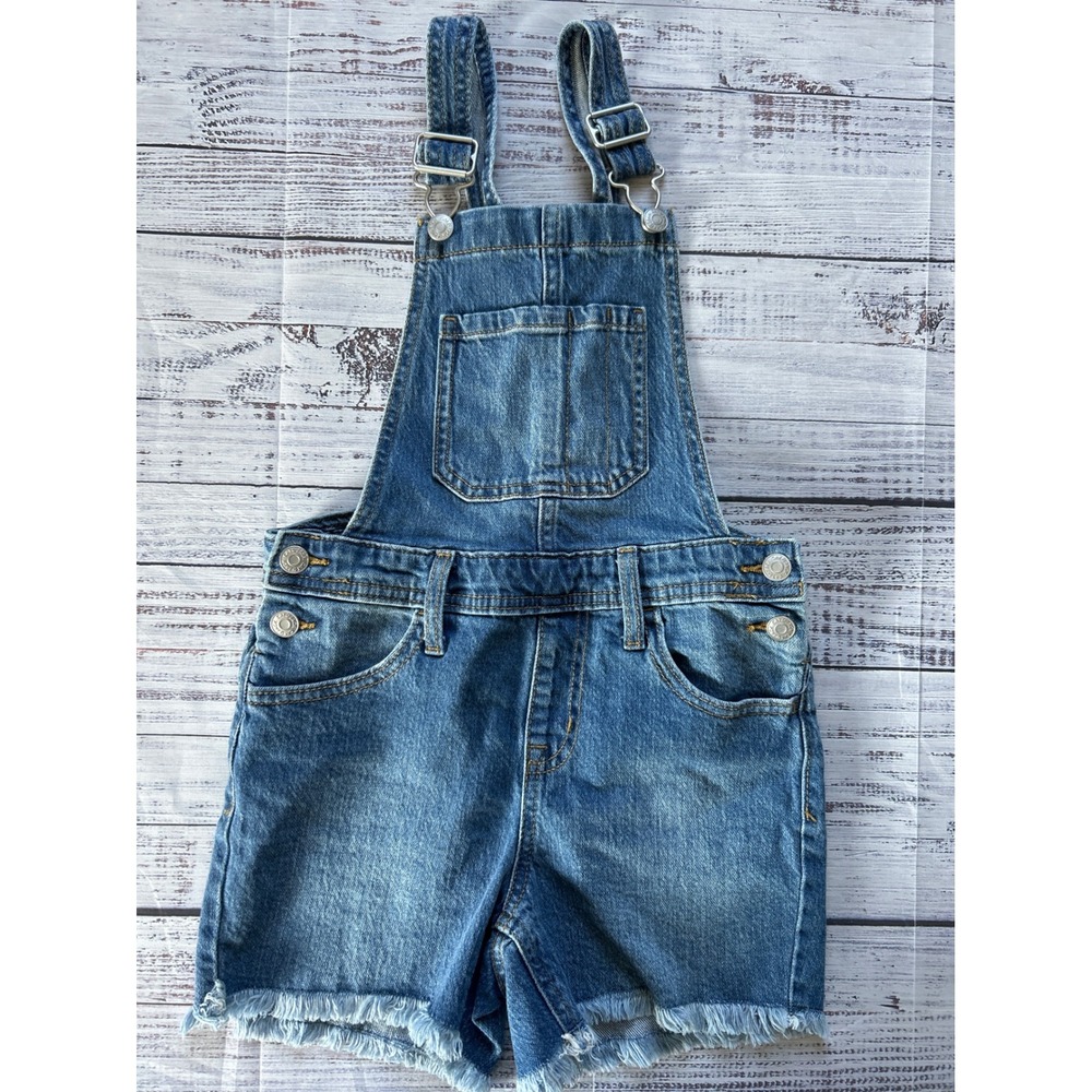 Cat & Jack Denim Shortall Kids Blue Frayed Hem Stretch Size M 8